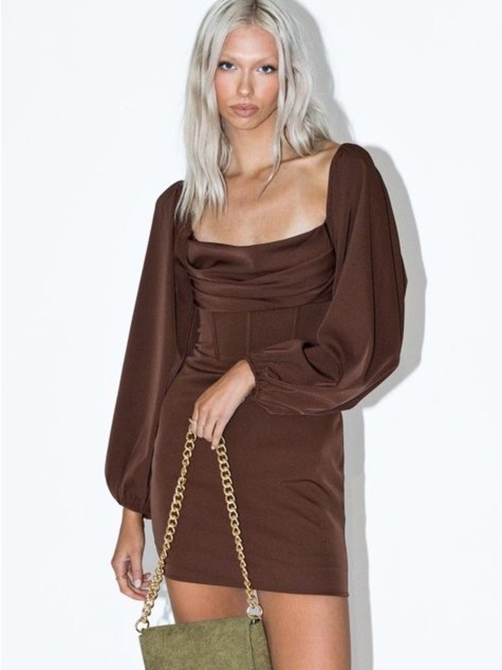 Princess Polly Chocolate Brown Cowl Neck Mini Dress